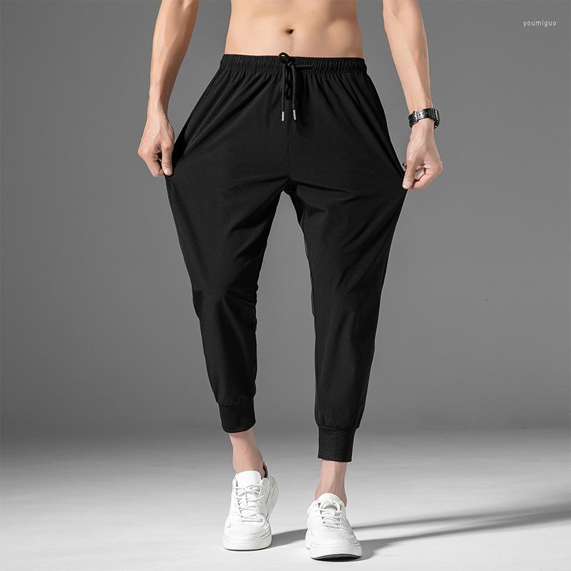 

Men's Pants Summer Casual Men Solid Thin Ankle Banded Drawstring Elastic Waist 2022 Clothing Quick Dry, Black 2