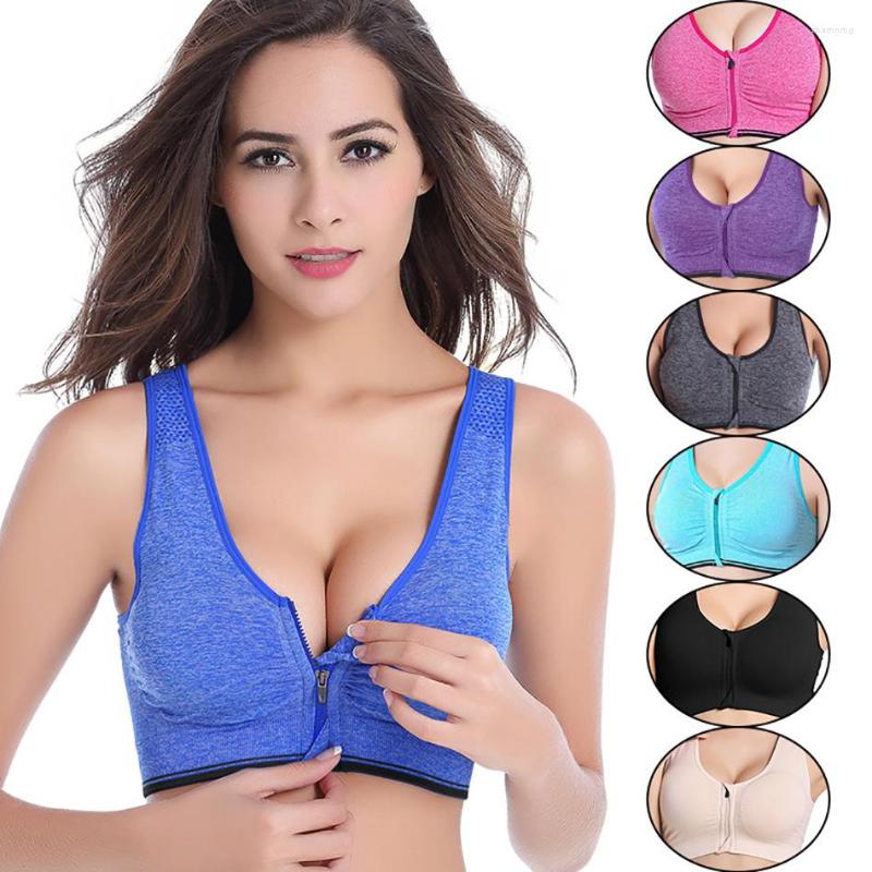 

Yoga Outfit Sexy Sports Bra Top For Women Zipper Female Tops Shockproof Fitness Clothing Vest Underwear Workout Running Push Up, Green