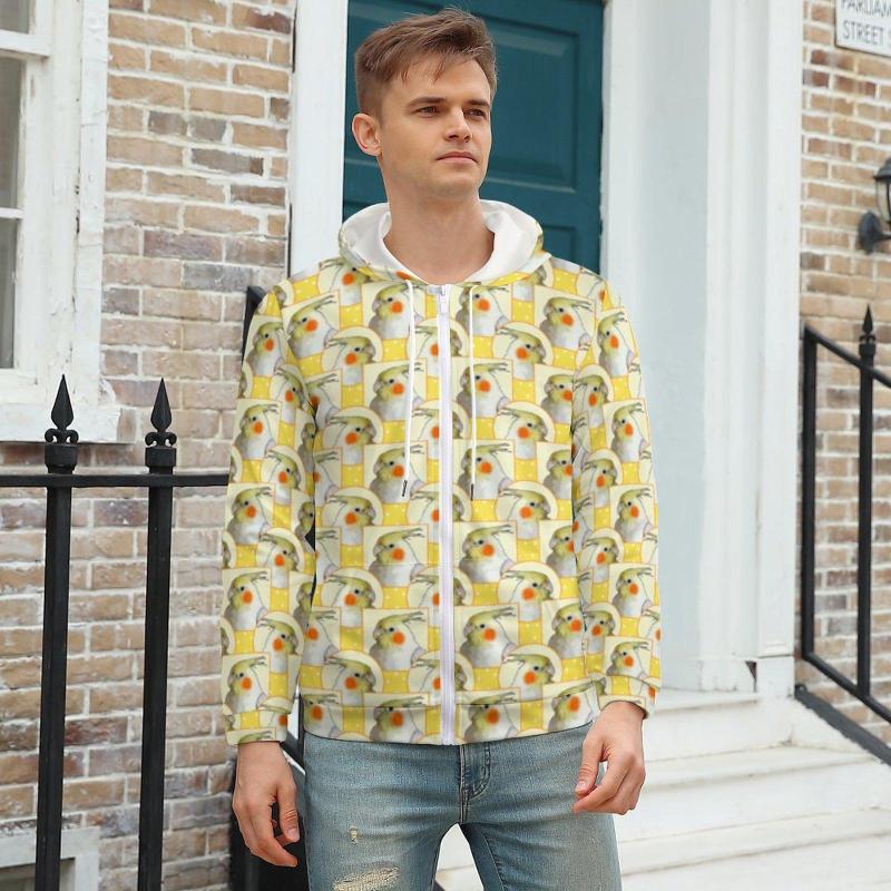 

Men' Hoodies Yellow Pet Parrot Hoodie Cute Birds Print Winter Men Zip Up Big Size, Style-3