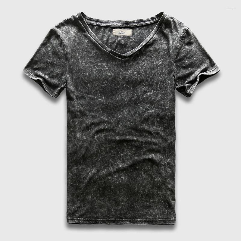 

Men's Suits 2022 T-Shirt Mannen China Size Fashion Zware Gewassen T-shirts Voor Slim Fit V-hals Top Tees Mannelijke