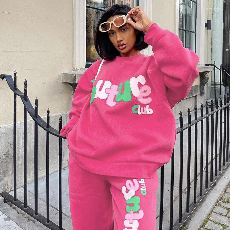 

Women' Two Piece Pants Autumn Cute Letter Printed O-Neck Sweatshirt Elastic Waist Drawstring Sweatpants Suits Fashion Casual Street Women, 01 pink
