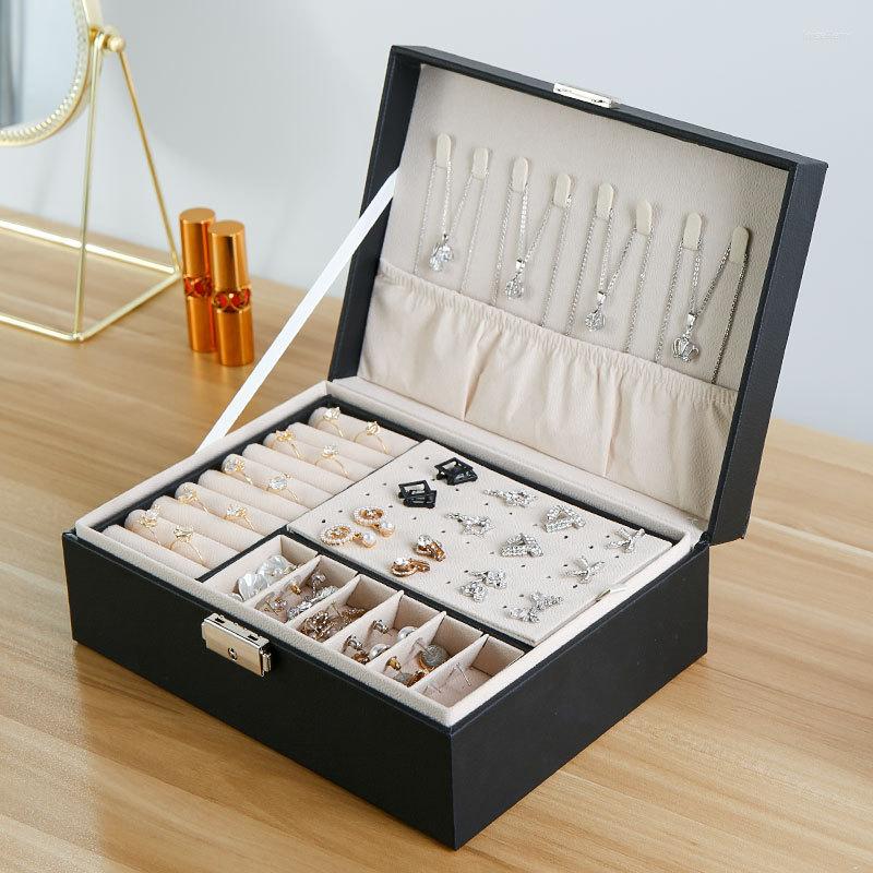 

Jewelry Pouches Large Capacity Box Travel Organizer Multi-Function Leather Necklace Earring Ring Storage Gift