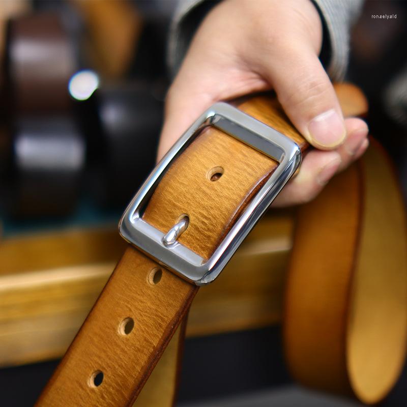 

Belts 3.8CM Vintage Men's Belt Leather Men Male Genuine Strap Luxury Stainless Steel Pin Buckle Casual, Black