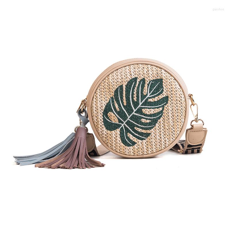 

Evening Bags 2022 Woven Bag Women Casual Summer Shoulder Female Pineapple Leaf Tassel Fashion Plant Zipper Lady Crossbody Circular
