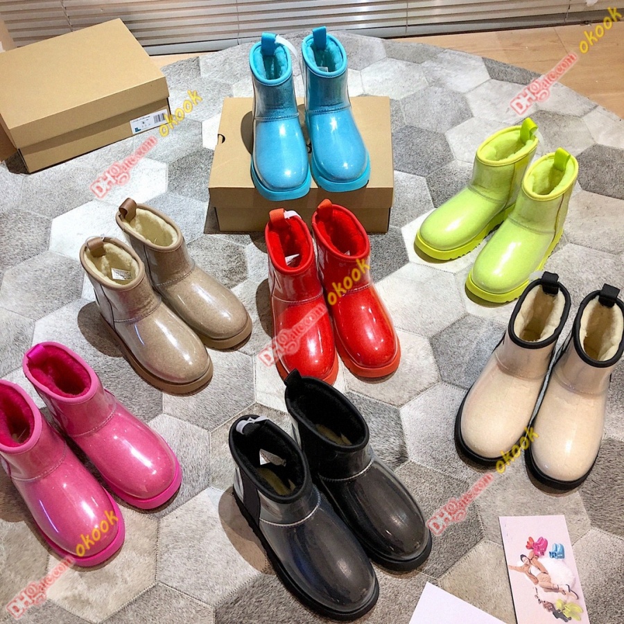 

LM fashion Womens snow boots waterproof boots 7 color Classic novelty series tpu molded upper with faux curly wool fleece Wgg wggs transparent mini bo l6C5#, Color#1