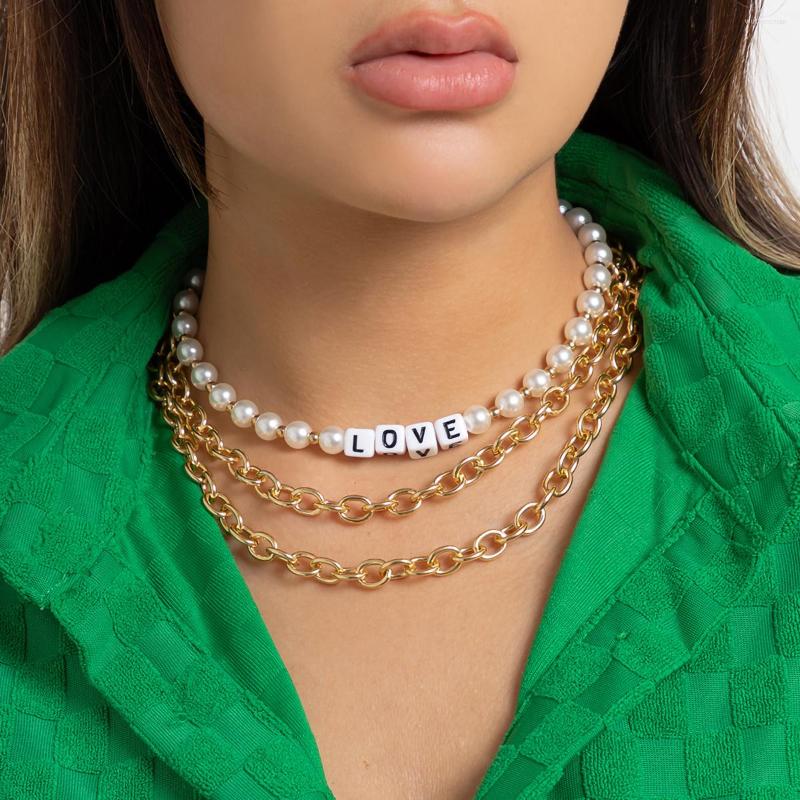 

Pendant Necklaces IngeSight.Z Punk Letter Beaded Heavy Metal Thick Chain Necklace For Women Vintage Imitation Pearls Choker Gift
