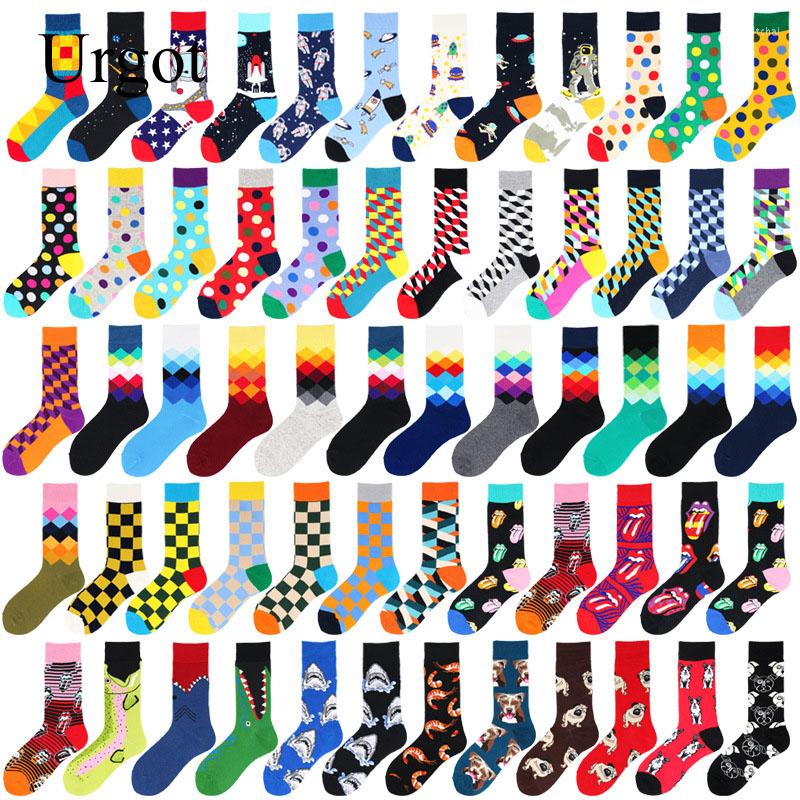 

Men's Socks Urgot 1 Pairs Combed Cotton Fashion Hip Hop Men Women Harajuku Skateboard Oil Painting Animal Happy Funny Sokken