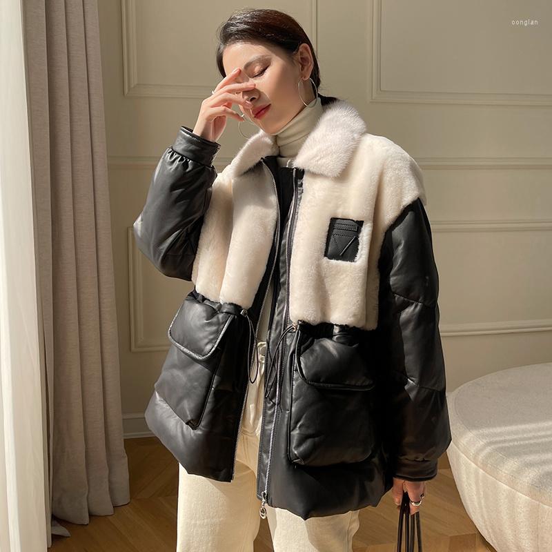 

Women's Leather Casual White Duck Down Jacket Women Winter 2022 Real Collar Sheepskin Coat Female Clothes Manteau Femme Gxy1273, Black