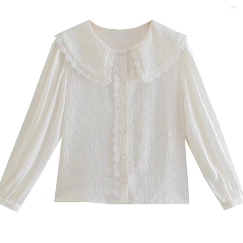 

Women's Blouses Jenny&Dave 2022 Indie Folk Fashion ELegant Blouse Women Vintage Cotton Lace Splicing Pearls Buttons Casual Shirt Tops, Beige