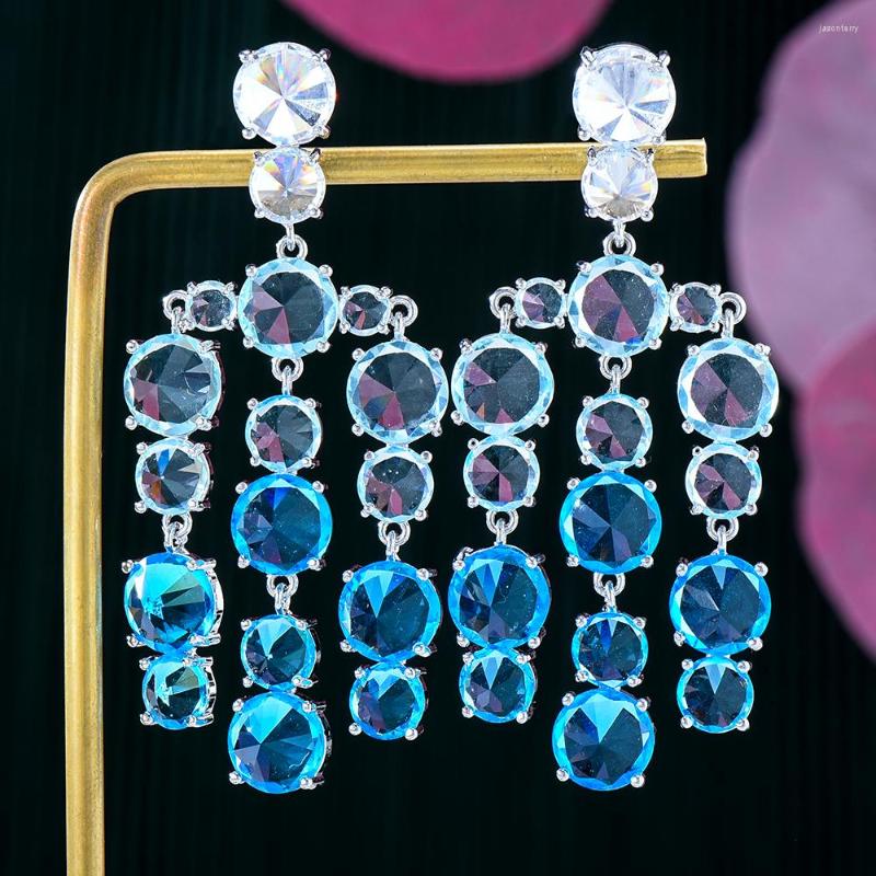 

Dangle Earrings GODKI Luxury Trendy Blue Green Pendant For Women Wedding Cubic Zircon CZ Engagement Party