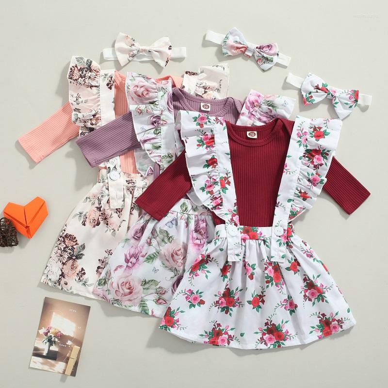 

Clothing Sets 0-24M Born Baby Girl Long Sleeve Cotton Bodysuit Tops Floral Suspender Skirt Headband 3PCS Girls Set, Pink