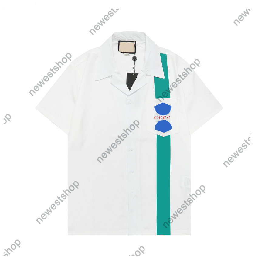 

2022 Europe Paris Tee Hawaii stripe Beach Silk Casual Shirts Men Women Summer T shirt Polyester short sleeve T, White