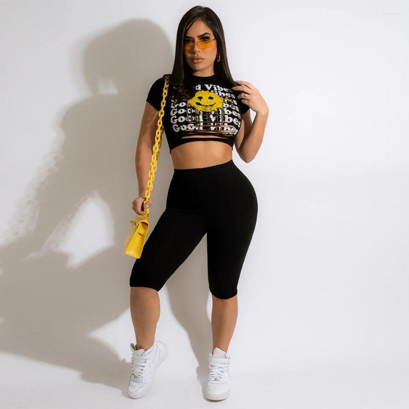 

Women' Tracksuits LFRVZ 2022 Arrival High Street Young Suitable Sexy Short Sleeve Knee Length Skinny Women 2 Piece Set, Black