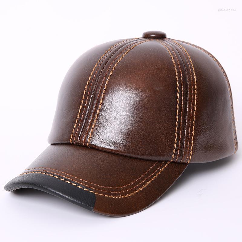 

Berets Adult Baseball Cap Male Winter Outdoor Hat Genuine Leather Peaked Men's Warm Adjustable, Brown