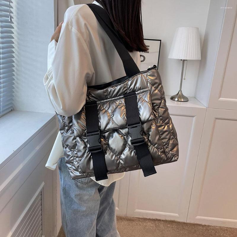 

Evening Bags Women Crossbody Cotton Padded Casual Shoulder Handbags Waterproof Nylon Large Capacity Portable For Travel Shopping, Silver