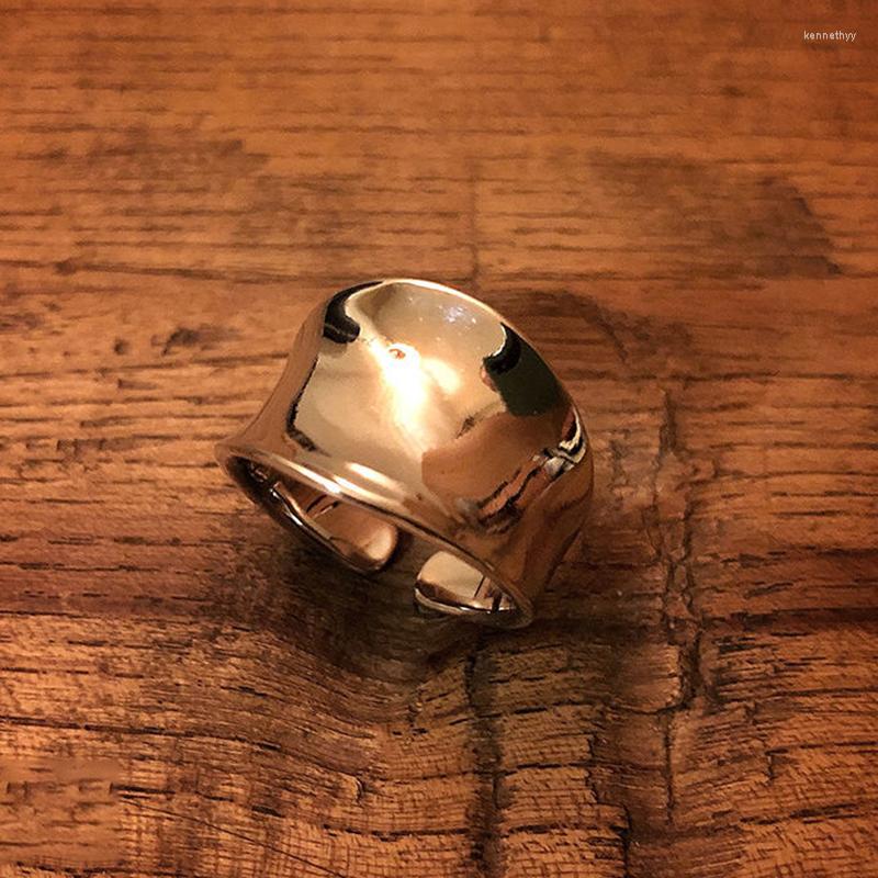 

Cluster Rings Style Thai Silver American Street Wide Version Concave Mirror Shape Unisex Male And Female Opening Adjustable Ring