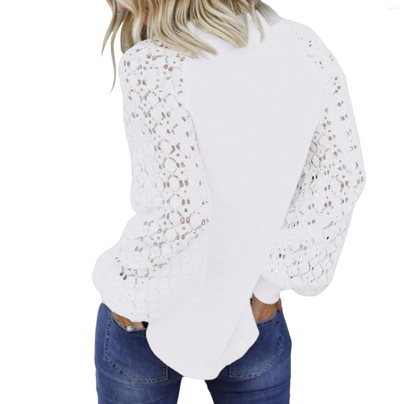 

Women' T Shirts Comfortable Tops For Women Casual Lace Crochet Long Sleeve Crewneck Knit Pullover Loose Blouses, Black