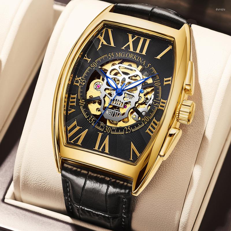 

Wristwatches Luxury Watch Men Square Skeleton Dial Automatic Mechanical Watches Waterproof Rectangle Men's Relogio Masculino, Black black