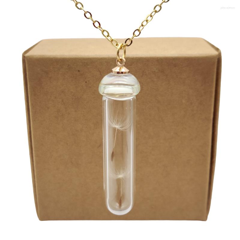 

Pendant Necklaces Dandelion Make A Wish Real Flower Transparent Glass Bottle Gold Color Chain Long Necklace Women Boho Fashion Jewelry