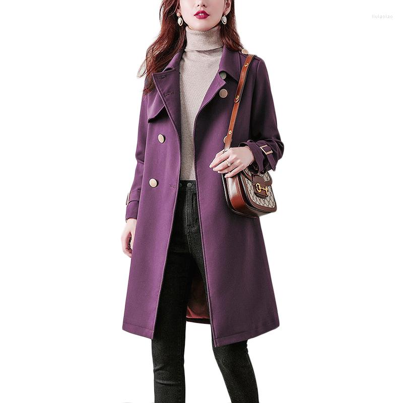 

Women' Trench Coats 2022 Spring Autumn Long Windbreaker Women' Korean Casual Coat Double Breasted Plus Size Woolen Jacket There Lining, Purple