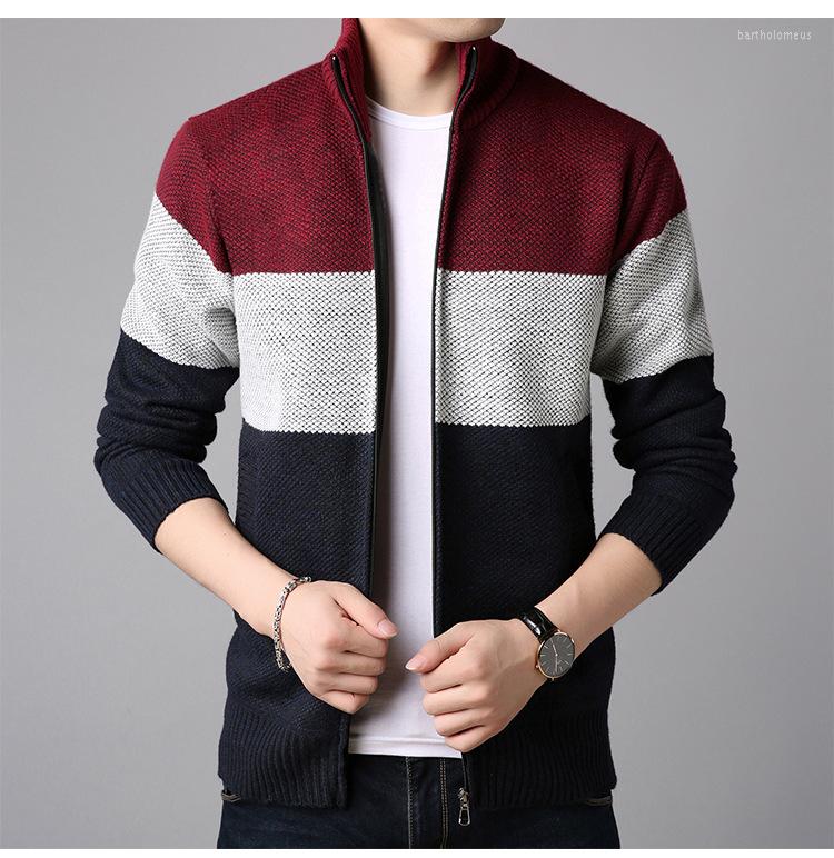 

Men's Sweaters 2022 Autumn Arrival Three-color Splicing Collar Cardigan Sweater Korean Slim Male Thick Plus Size, Gray