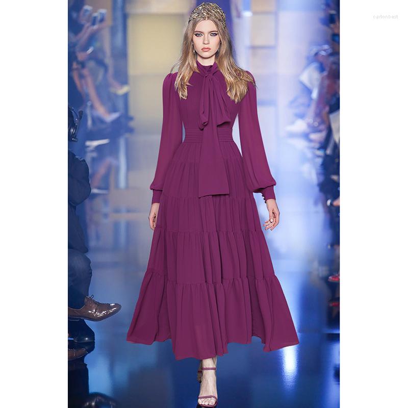

Work Dresses Long Sleeve High-end Skirt Women 2022 Spring Autumn Elegant Vintage Lace Up Collar Office Lady Female Clothes, Purple