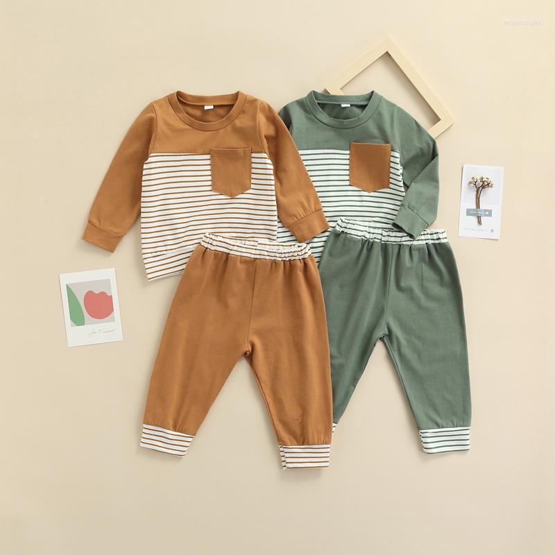 

Clothing Sets Baby Boys Girls Clothes Outfits Round Neck Stripe Long Sleeve Tops With Elastic Waistband Pants, Green