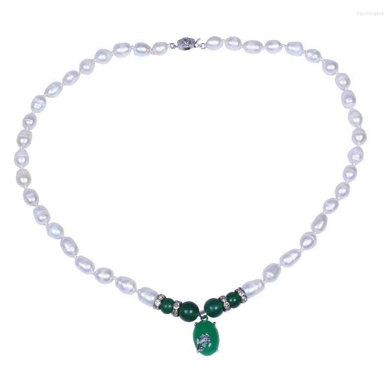 

Pendant Necklaces Charm White Potato Freshwater Pearl Natural Green Stone Choker Women Necklace Jewellery Girls Gifts