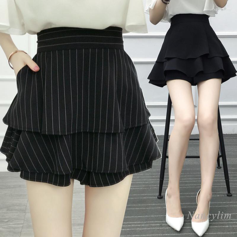 

Women's Shorts Chiffon Ruffle Women High Waist A- Line Slimming Anti-Exposure Office Lady Cloth Summer 2022, Black