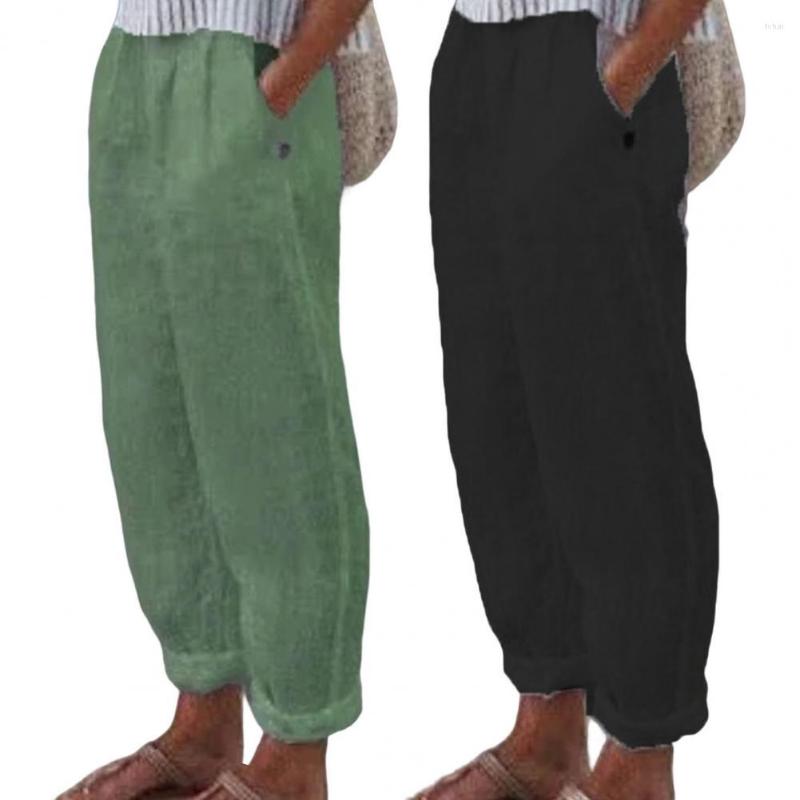 

Women' Pants Cotton Linen Retro Women Vintage Loose High Waist Elastic Waistband Slant Pockets Basic Straight Wide Leg Trousers, Green