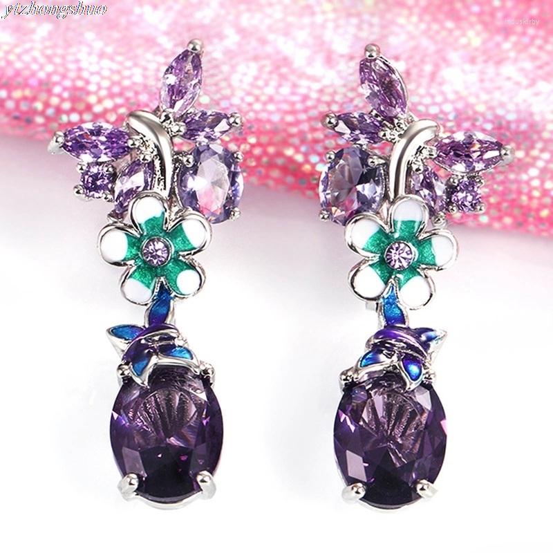 

Dangle Earrings 2022 Spring Style Oval Purple Zircon Flower Female European And American Butterfly Ladies