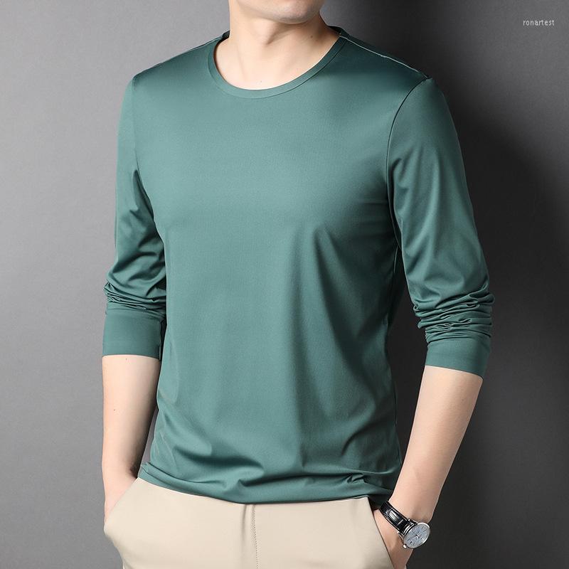 

Men's T Shirts Brand Spandex Nylon Men's Seamless Crewneck T-Shirt Dry-Fit Stretch Shirtslong Sleeve Tshirt Solid Color Simple Bottomed, Black