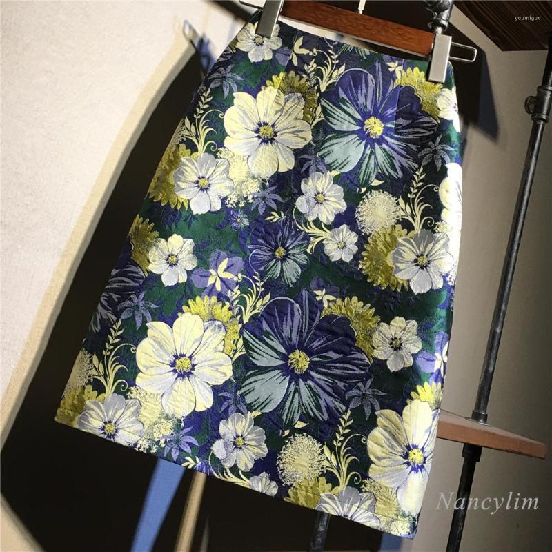 

Skirts Flower Embroidered Skirt Women 2022 Summer Korean Fashion High Waist One Step Temperament Hip Knee-length Jupe Femme, Picture color