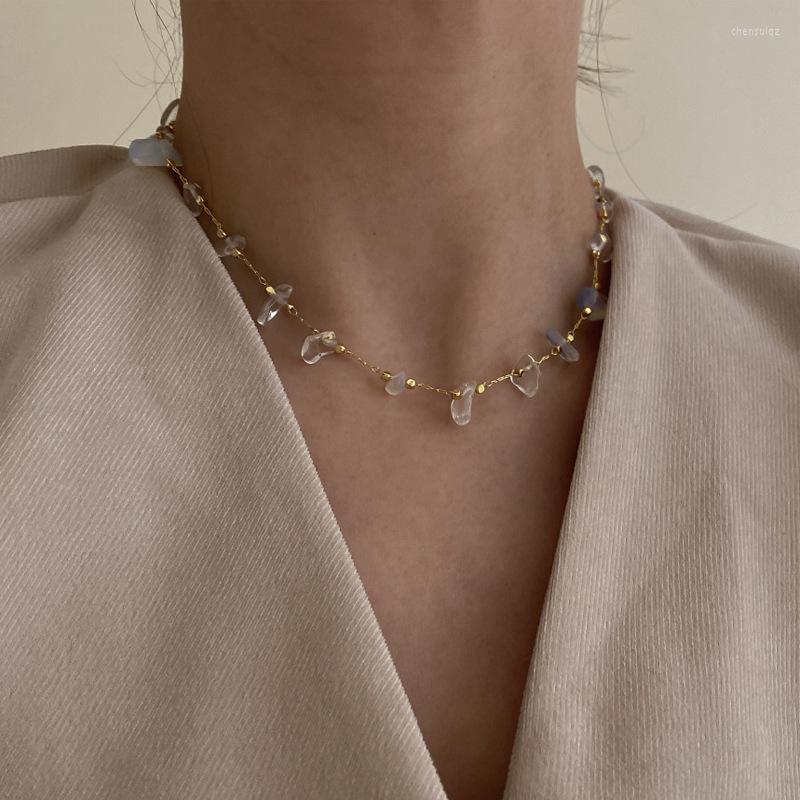 

Pendant Necklaces ALLME Elegant Clear Rainbow Stone Chokers Chunky Circle Irregular Necklace For Women Minimalist Jewelry