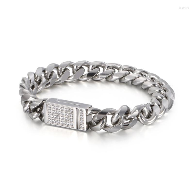 

Link Bracelets Punk Style Titanium Steel Inlaid Stone Cuban Chain Men's Bracelet