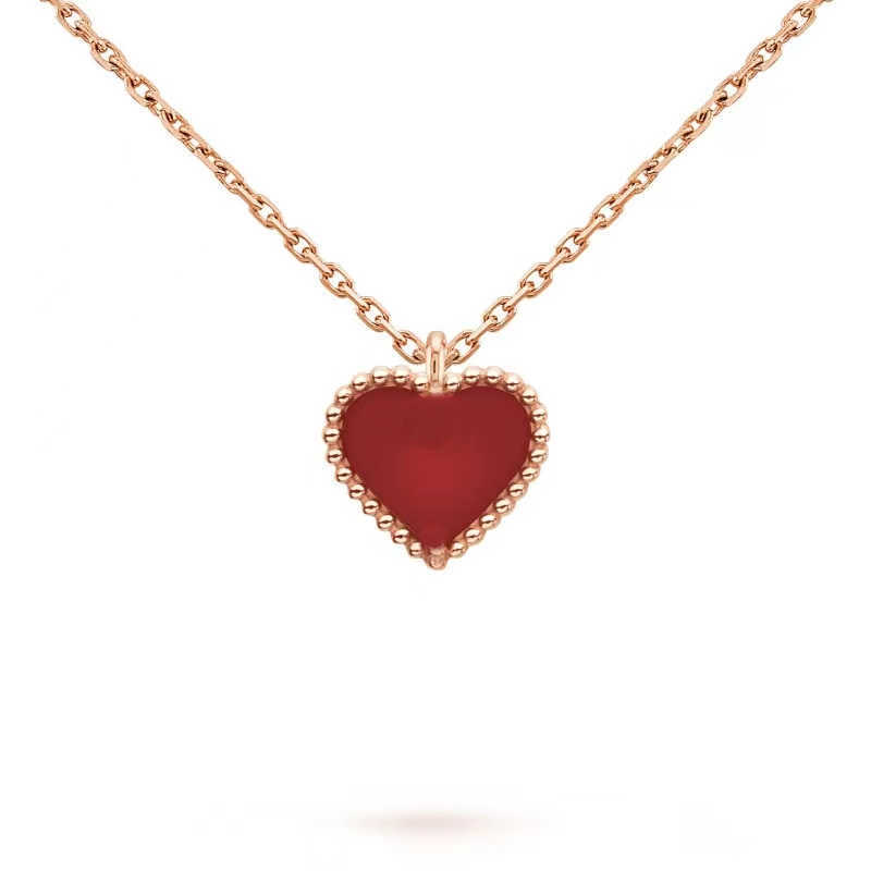 

Sweet Heart Pendant Necklace Designer Jewelry love necklaces Four Leaf Clover Sterling Silver Rose Gold Red heart-shaped necklace Gift for