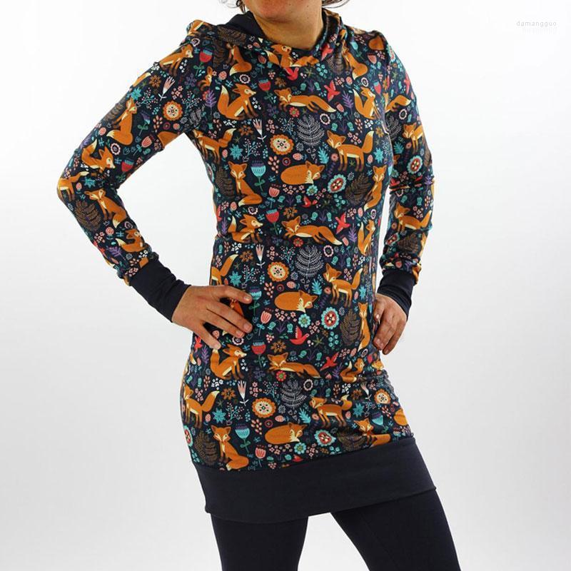 

Women' Hoodies Women' & Sweatshirts Women Foxes Printed Sweatshirt Mini Dresses With Hooded Long Sleeve Pullover Dress For Good, 01