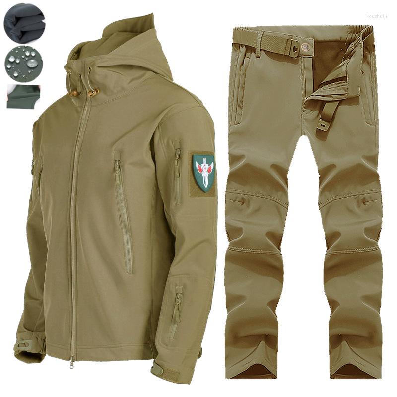 

Men' Tracksuits Autumn Winter Tactical Elastic Men Fleece Jackets Camping Hiking Set Waterproof Suit Fishing Warm Hood Coat Thermal, Black