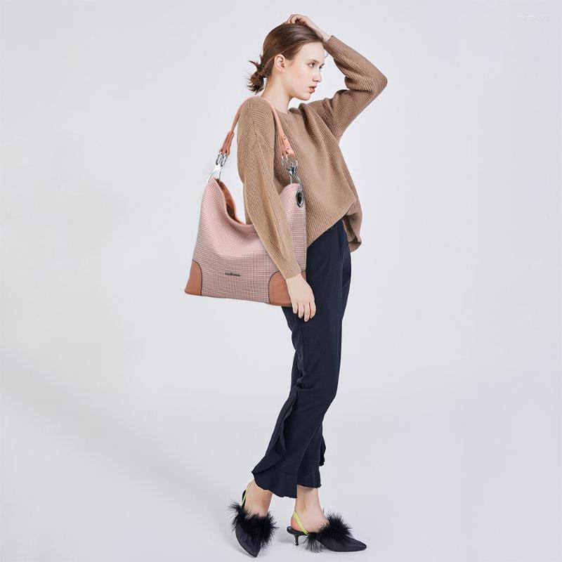 

Evening Bags Angel Barcelo Fashion Shoulder For Women Plaid Handbags Large Capacity Bucket Bag Soft PU Toto Waterproof Money Purse, Black