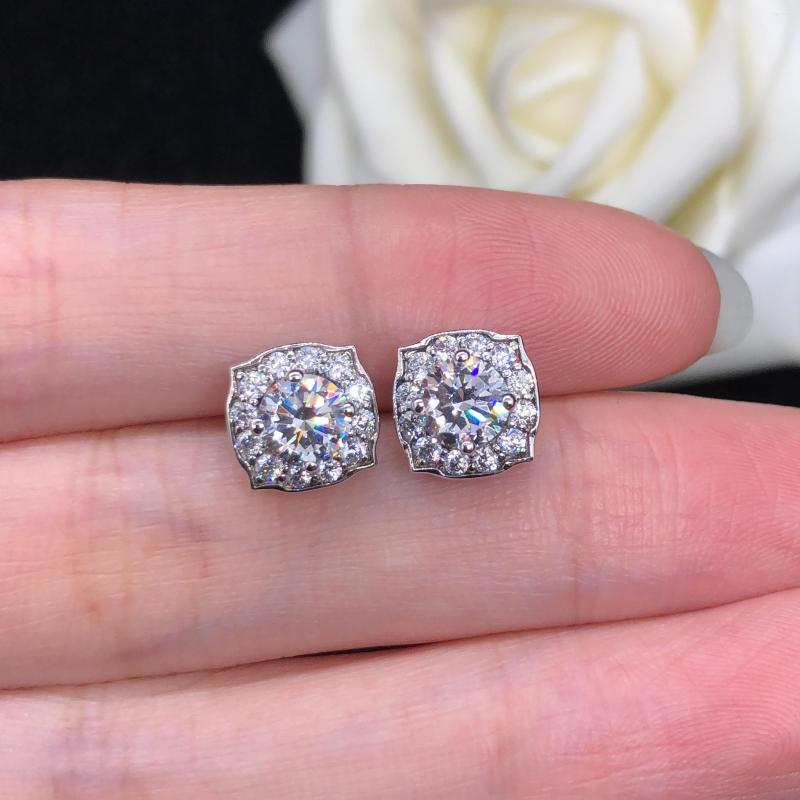 

Stud Earrings AU585 14K White Gold 0.5Ct Each Round Cut Diamond Female Promise Jewelry