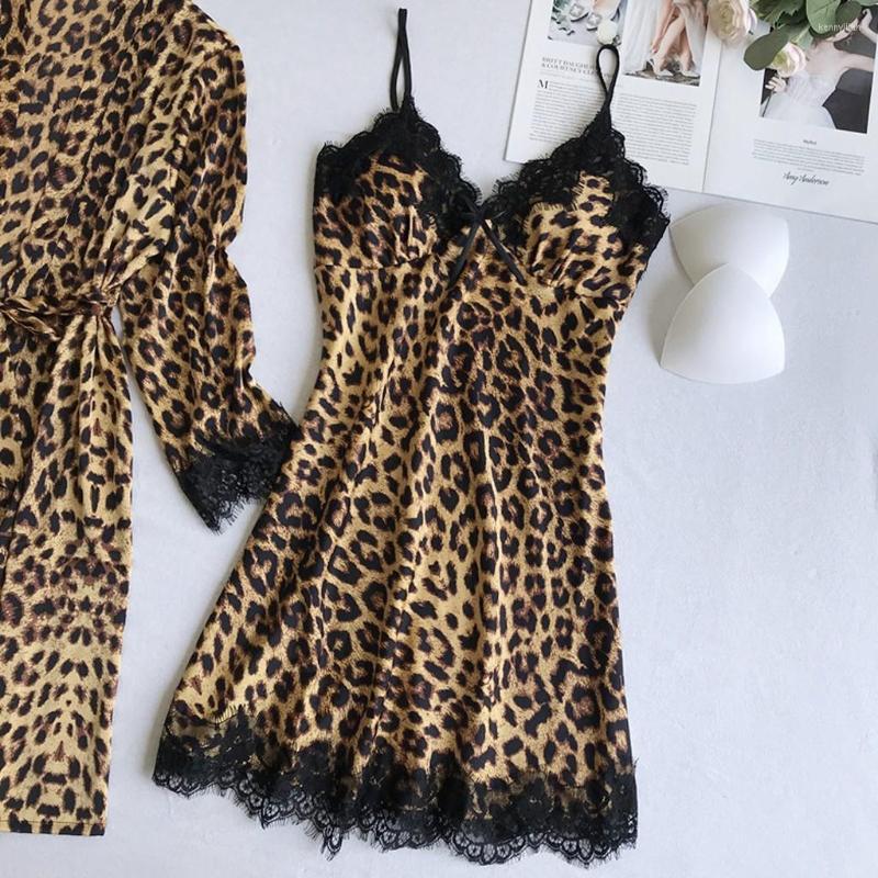 

Women' Sleepwear Sexy Women Night Robe Strap Top Pajamas Suit Summer Two Piec Sets Casual Home Wear Nightwear Sleep Kimono Bath Gown, Brown