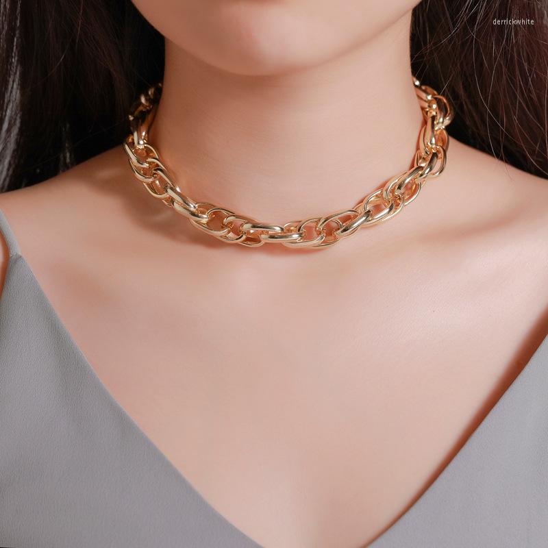 

Choker Punk Ketting Kraag Verklaring Hip Hop Big Chunky Aluminium Goud Kleur Dikke Vrouwen Sieraden
