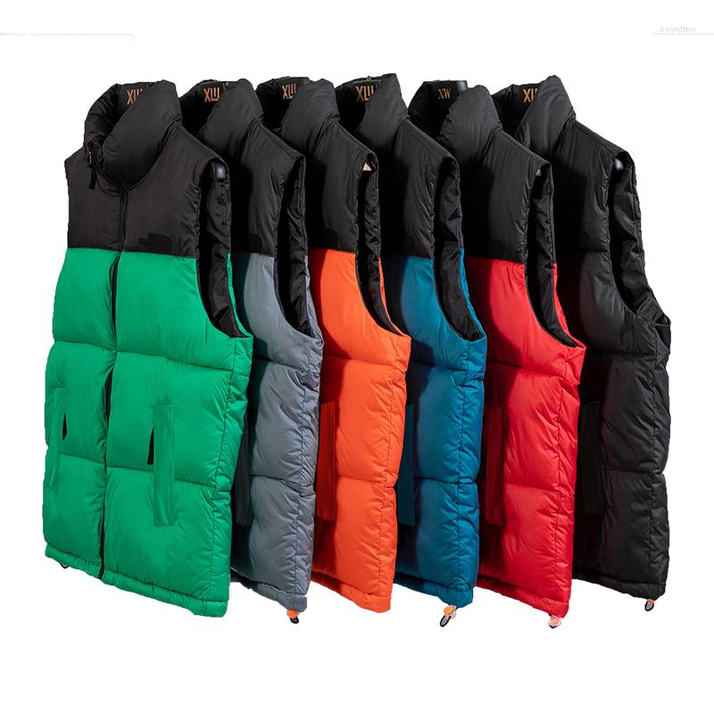 

Men's Vests 2022 Fashion Winter Men Vest Patchwork Sleeveless Coat Windproof Thick Comfortable Waistcoat Stand Collar Parka Size 4XL, Black
