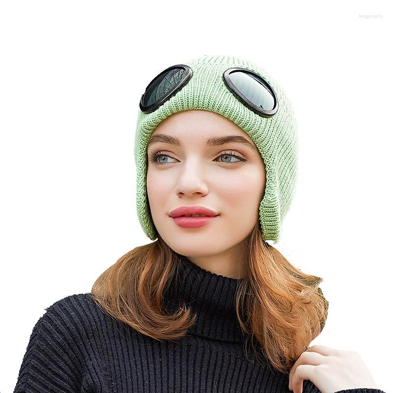 

Men's Sweaters 9465 Korean Version Of Autumn And Winter Pilot Glasses Sweater Thick Warming Outdoor Wild Ear Knack Hat, Black