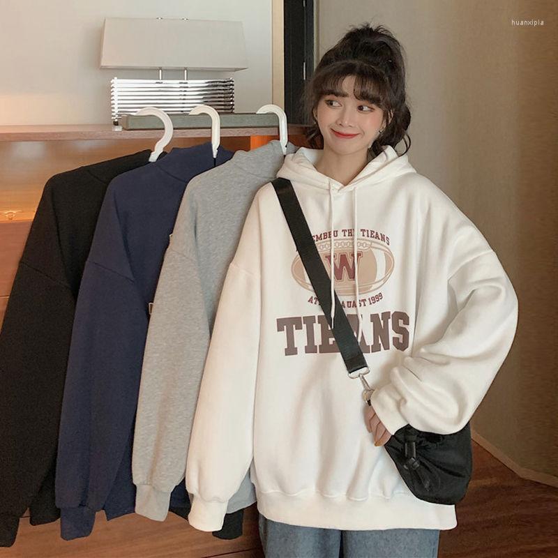 

Women's Hoodies Hooded Padded Sweater Women Winter 2022 American Retro Letter Printing Couple Loose Long-sleeved Blouse, Black