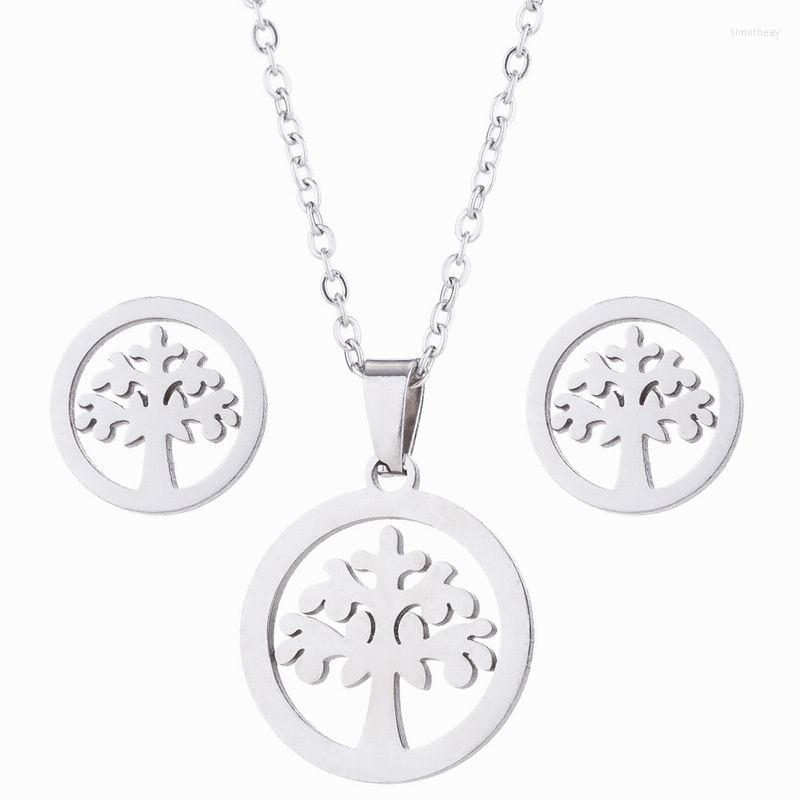 

Necklace Earrings Set Hollow Out Metal Round Jewelry Women's Stainless Steel Tree, Picture shown