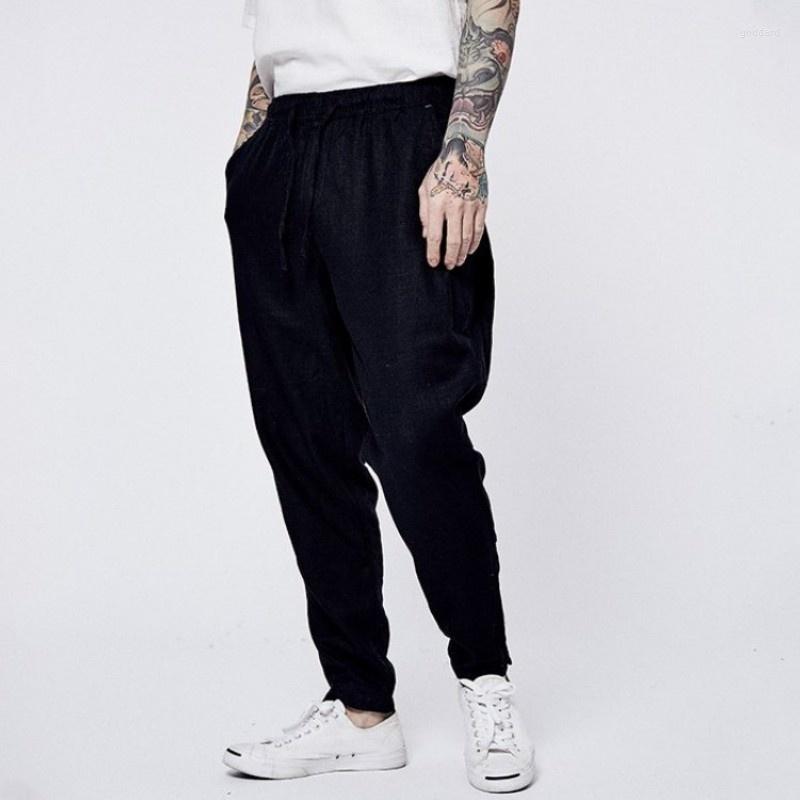 

Men's Pants Mens Vintage Cotton Linen Drawstring Casual Loose Straight Jogger Sweatpants Harajuku Fashion Personality Men Trousers, Black