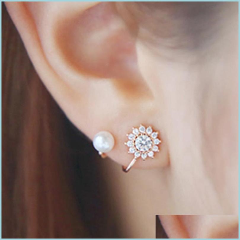 

Stud Charm Crystal Flower Earrings For Women Fashion Jewelry Double Sided Gold Sier Gift Party Friend Drop Delivery 2022 Dhedx