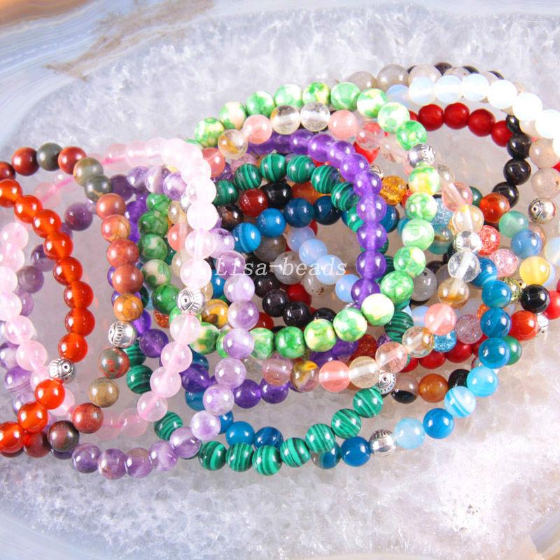 

Bangle Stretch 6mm Round Beads Natural Onyx Howlite Lapis Carnelian Opal Garnet Crystal Bracelet 7.2" 10Pcs LH1602-1620
