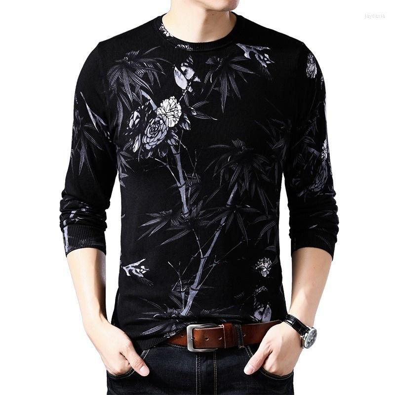 

Men's Sweaters White Black Printed Sweater Erkek Kazak Mens Round Neck Pullover Sueter Hombre Slim Fit Pull Homme Chompas